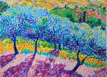 Drawing titled "Orchard etude No 6" by Maja Grecic, Original Artwork, Pastel
