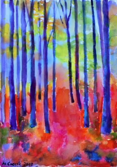 Peinture intitulée "Misty forest" par Maja Grecic, Œuvre d'art originale, Aquarelle