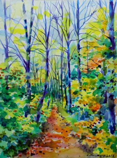 Malerei mit dem Titel "Forest path IV" von Maja Grecic, Original-Kunstwerk, Aquarell