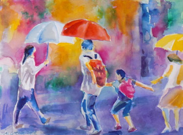 Pintura intitulada "Rainy Monday" por Maja Grecic, Obras de arte originais, Aquarela