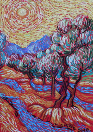 Dessin intitulée "Vincent's dream No 2" par Maja Grecic, Œuvre d'art originale, Pastel