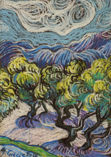 Dessin intitulée "Vincent's dream No 4" par Maja Grecic, Œuvre d'art originale, Pastel