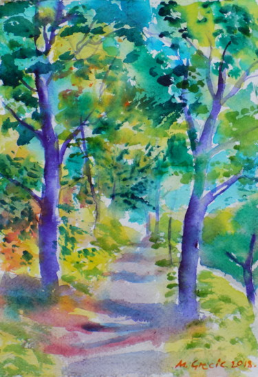 Painting titled "Through the tree pa…" by Maja Grecic, Original Artwork, Watercolor