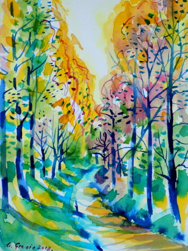 Peinture intitulée "Autumn days" par Maja Grecic, Œuvre d'art originale, Aquarelle