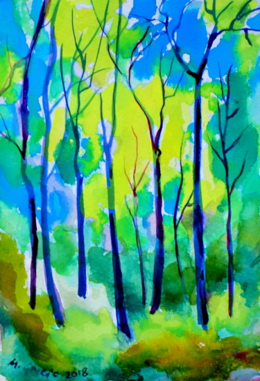 Painting titled "Under the blue sky…" by Maja Grecic, Original Artwork, Watercolor