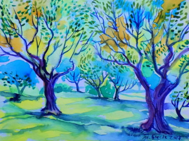 Painting titled "Old olive orchard X…" by Maja Grecic, Original Artwork, Watercolor