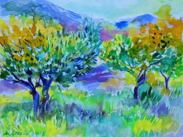 Painting titled "Olive grove No 4" by Maja Grecic, Original Artwork, Watercolor