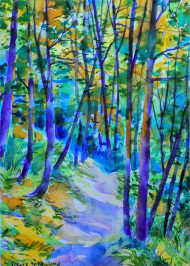 Malerei mit dem Titel "Forest path IX" von Maja Grecic, Original-Kunstwerk, Aquarell