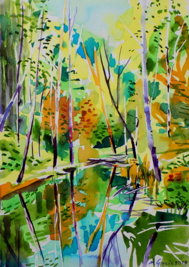 Painting titled "Reflections IV" by Maja Grecic, Original Artwork, Watercolor
