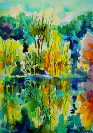 Peinture intitulée "Reflections XIII" par Maja Grecic, Œuvre d'art originale, Aquarelle