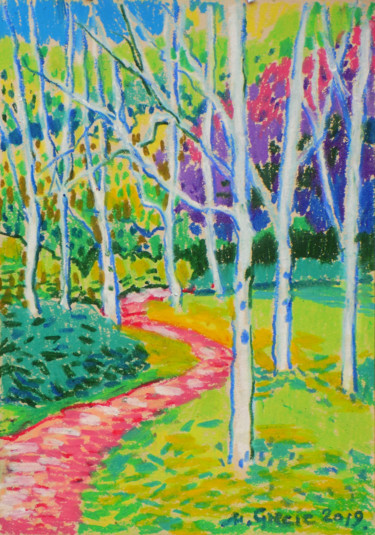 Dessin intitulée "Along the forest pa…" par Maja Grecic, Œuvre d'art originale, Pastel