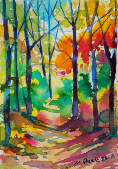 Painting titled "Sunny Spring path" by Maja Grecic, Original Artwork, Watercolor