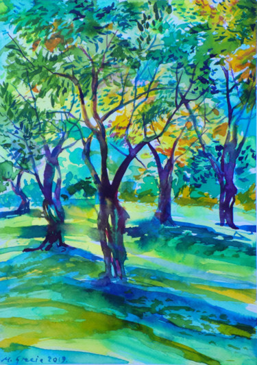 Painting titled "Old olive orchard XV" by Maja Grecic, Original Artwork, Watercolor