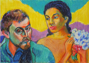 Desenho intitulada "Paul and his muse" por Maja Grecic, Obras de arte originais, Pastel