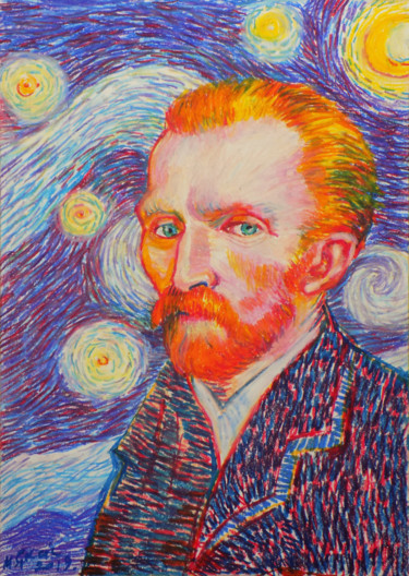 Drawing titled "Vincent Van Gogh" by Maja Grecic, Original Artwork, Pastel