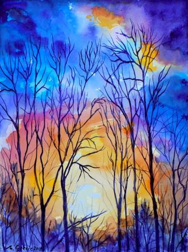 Peinture intitulée "Touching the sky" par Maja Grecic, Œuvre d'art originale, Aquarelle