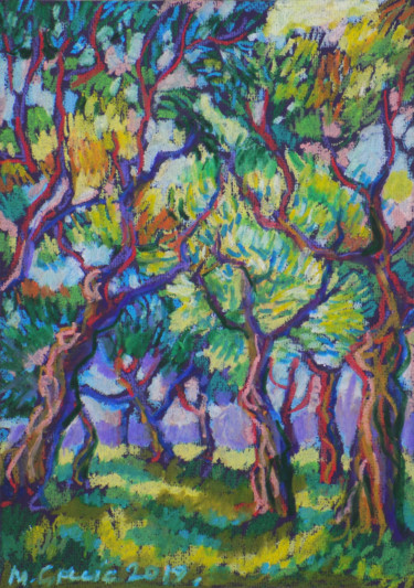 Dessin intitulée "Olive grove No 8" par Maja Grecic, Œuvre d'art originale, Pastel