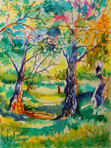 Painting titled "Whispers in olive g…" by Maja Grecic, Original Artwork, Watercolor