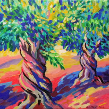 Pittura intitolato "Two olive trees - R…" da Maja Grecic, Opera d'arte originale, Acrilico