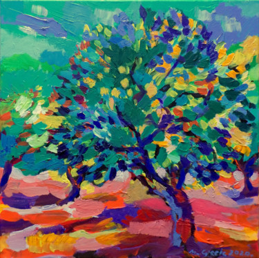 Peinture intitulée "Blue sky in orchard…" par Maja Grecic, Œuvre d'art originale, Acrylique