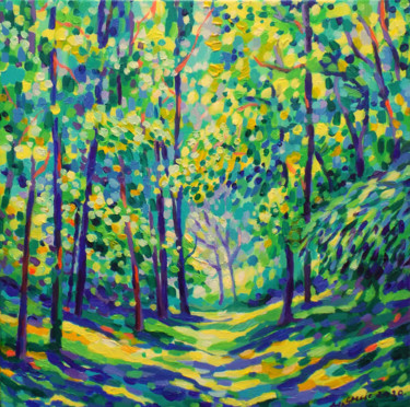 Painting titled "Forest in turquoise…" by Maja Grecic, Original Artwork, Acrylic