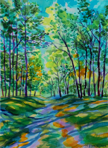 Картина под названием "Forest shadows" - Maja Grecic, Подлинное произведение искусства, Акварель