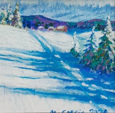 Dessin intitulée "Snow trail" par Maja Grecic, Œuvre d'art originale, Pastel