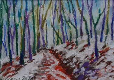 Rysunek zatytułowany „Snow trail II” autorstwa Maja Grecic, Oryginalna praca, Pastel