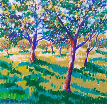 Desenho intitulada "English orchard" por Maja Grecic, Obras de arte originais, Pastel