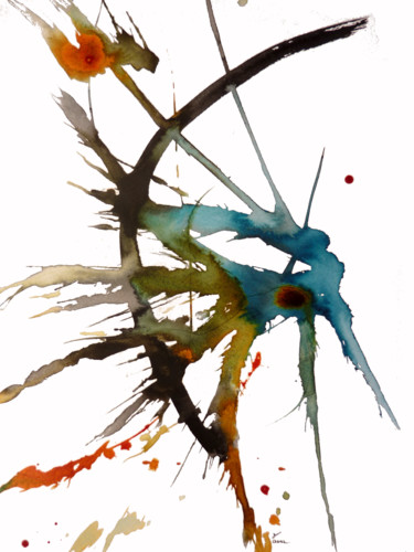 Картина под названием "Série : Turquoise O…" - Maya Sumi-E, Подлинное произведение искусства, Чернила