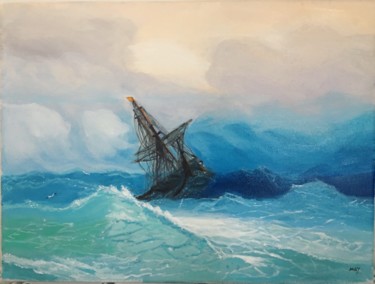 Painting titled "boat at sea Copy of…" by Maychen, Original Artwork, Oil