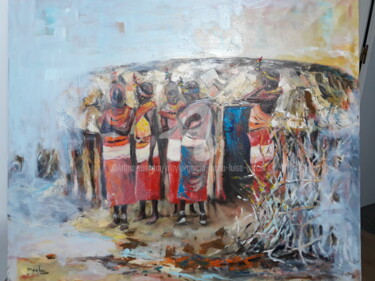 Pintura titulada "POBLADO SAMBURU" por Maylu Garcia (María Luisa García), Obra de arte original, Oleo