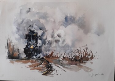 Painting titled "TRENES DE ANTES II" by Maylu Garcia (María Luisa García), Original Artwork, Watercolor