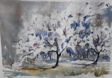 Painting titled "ALMENDROS EN FLOR II" by Maylu Garcia (María Luisa García), Original Artwork, Watercolor