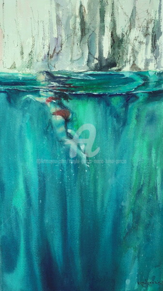 Peinture intitulée "NAGEANT DANS LE GOU…" par Maylu Garcia (María Luisa García), Œuvre d'art originale, Aquarelle