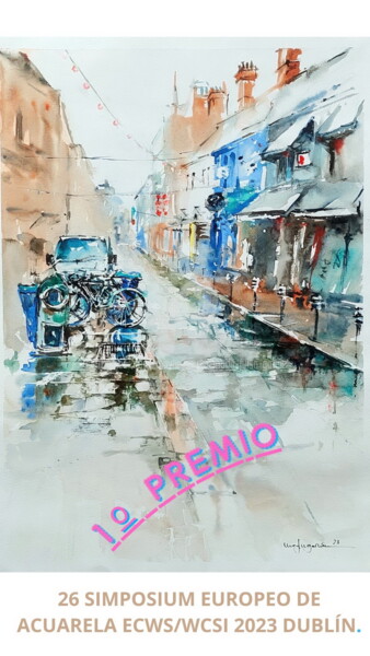 Painting titled "CALLES DE DUBLÍN" by Maylu Garcia (María Luisa García), Original Artwork, Watercolor