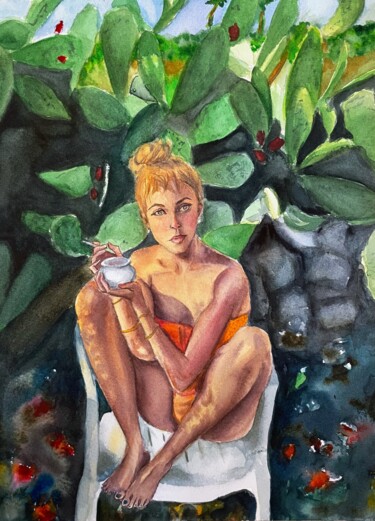 Painting titled "Vacation" by Mayra Freeman, Original Artwork, Watercolor