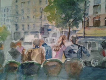 Painting titled "cafe in Paris" by Mayte Cañete, Original Artwork, Watercolor