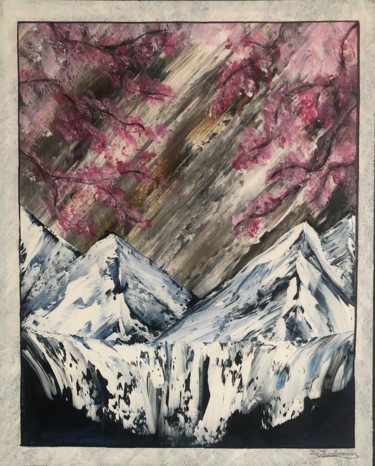 Malerei mit dem Titel "Montagnes japonaise" von Luc Charbonnier, Original-Kunstwerk, Öl