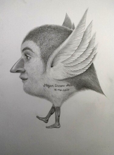 Zeichnungen mit dem Titel "Humo - bird" von Mayur Sharma Art, Original-Kunstwerk, Graphit