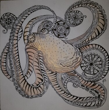 Dessin intitulée "Poulpe mandala" par Maz'Art, Œuvre d'art originale