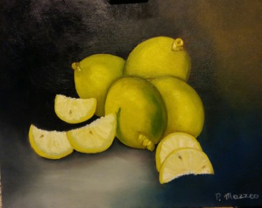 Painting titled "Les citrons" by Patricia Mazzeo, Original Artwork, Oil