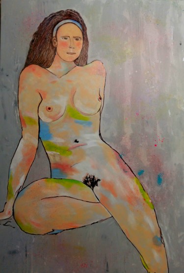 Painting titled "Christine assise de…" by Patricia Mazzeo, Original Artwork, Acrylic