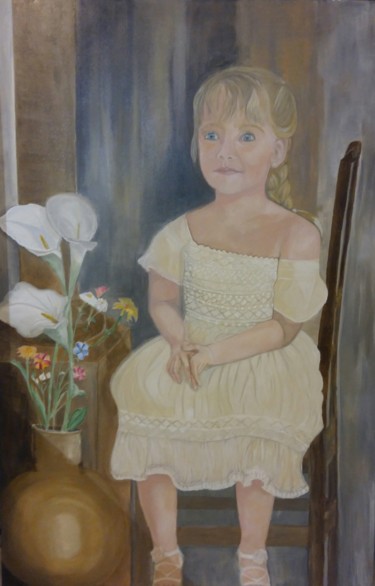 Peinture intitulée "La petite fille aux…" par Patricia Mazzeo, Œuvre d'art originale, Huile
