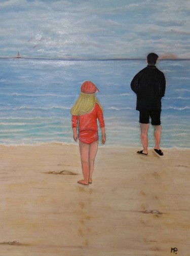 Painting titled "Sur la plage de Gat…" by Patricia Mazzeo, Original Artwork, Oil