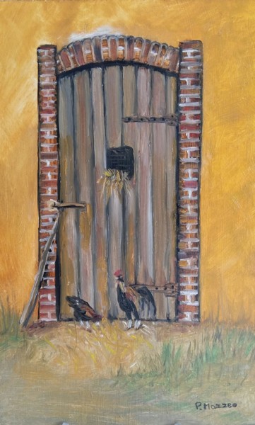 Painting titled "La vieille porte" by Patricia Mazzeo, Original Artwork, Oil