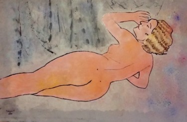 Painting titled "Marlène en sommeil" by Patricia Mazzeo, Original Artwork, Acrylic