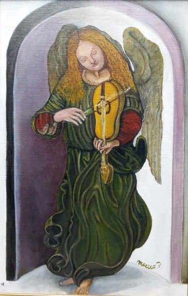 Painting titled "L'ange musiciens jo…" by Patricia Mazzeo, Original Artwork, Oil