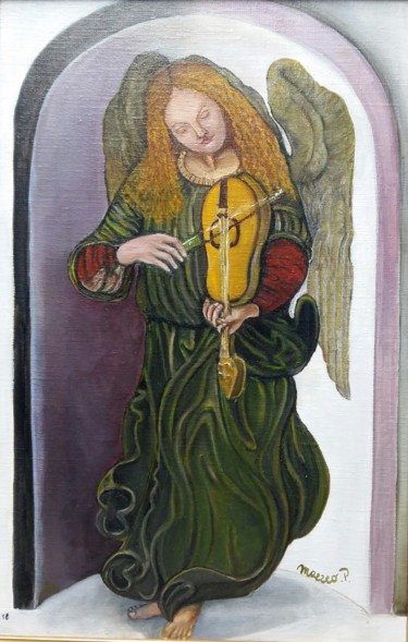 Malerei mit dem Titel "L'ange musiciens jo…" von Patricia Mazzeo, Original-Kunstwerk, Öl