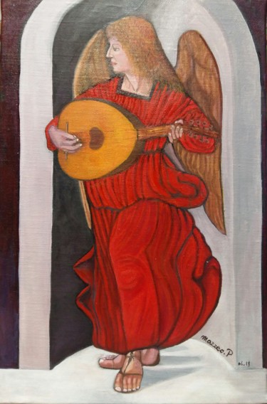 Malerei mit dem Titel "L'ange rouge" von Patricia Mazzeo, Original-Kunstwerk, Öl
